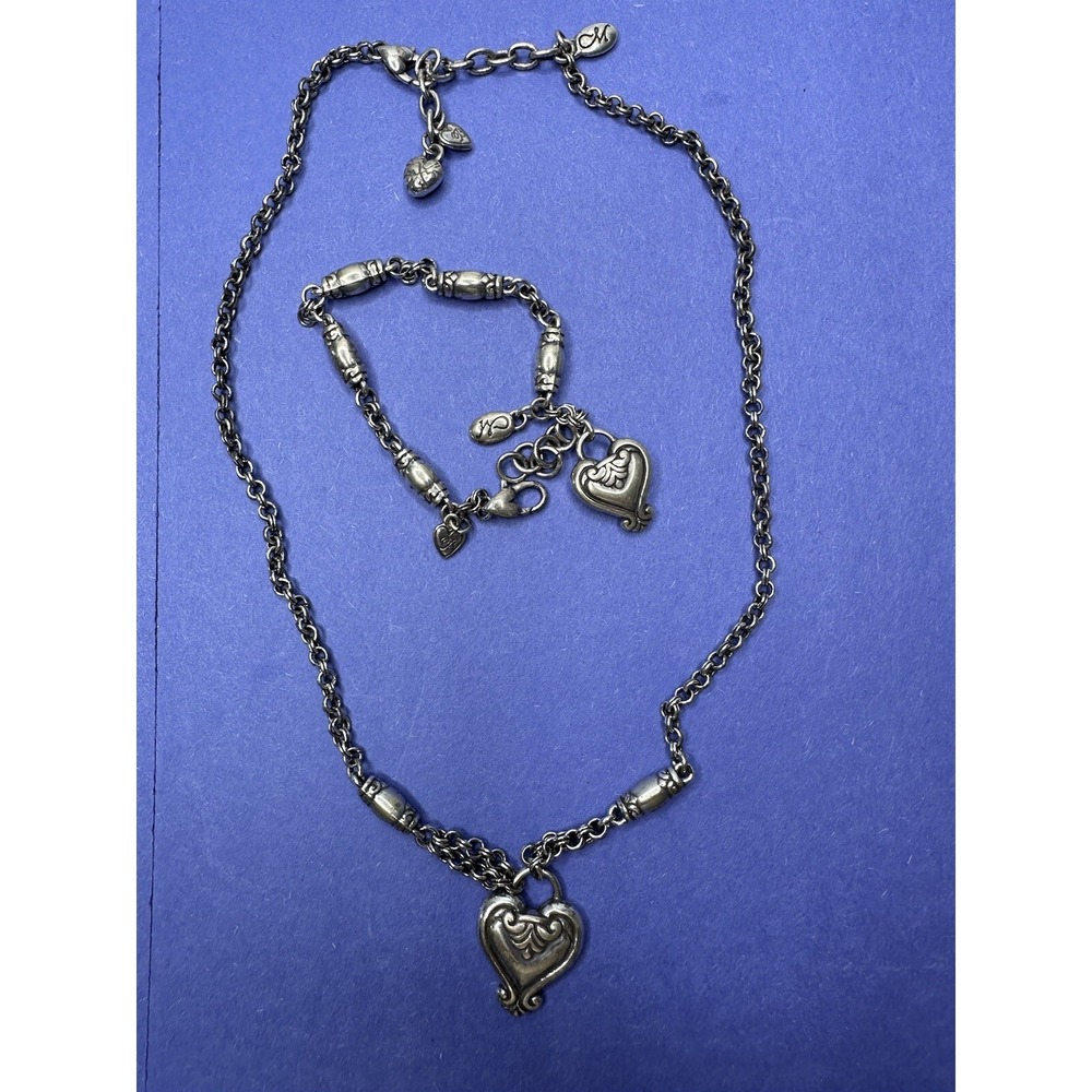 Brighton Necklace Bracelet Set Heart Creative Memories Silver Barrel Links - Picture 2 of 13